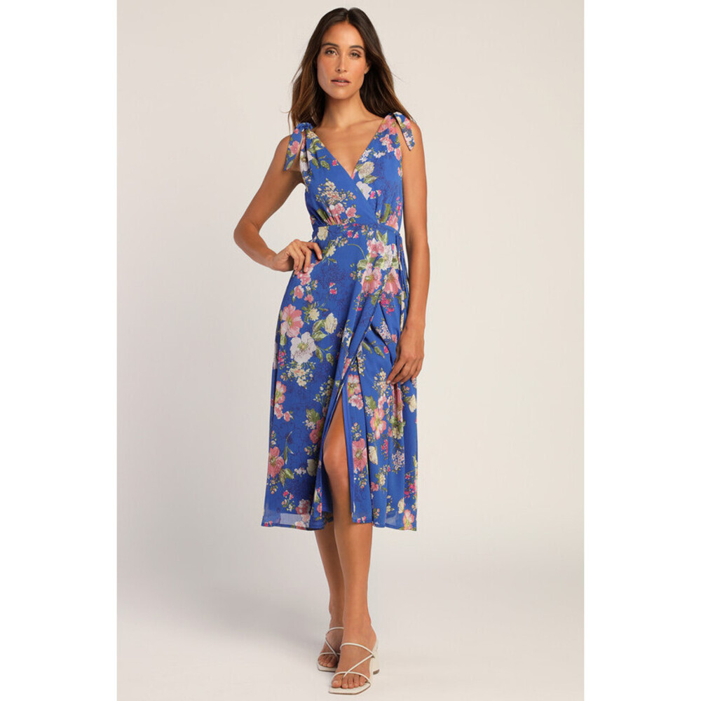 Lulu's Blue Floral Midi Wrap Dress